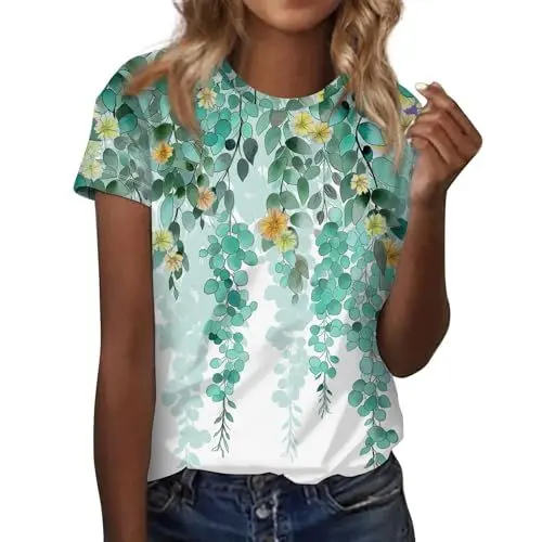 Produktbild: Shirts & Blusen Weißes Tshirt Damen Weiße Tshirts Damen Baumwolle Tshirt Damen Tshirt Pusteblume Damen Batik Shirt Herren Baseball Bedrucktes Kurzarm-T-Shirt Damen Tshirt Grün S