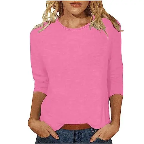 Produktbild: Shirts to Pair with Leggings Womens T Tshirts for Woman Plus Mature Summer Tops 2025 Size Travel Shirt Women 3/4 Sleeve Top Square Neck Undershirt Teacher Cowl Cami Crop Green Button Up Rainbow