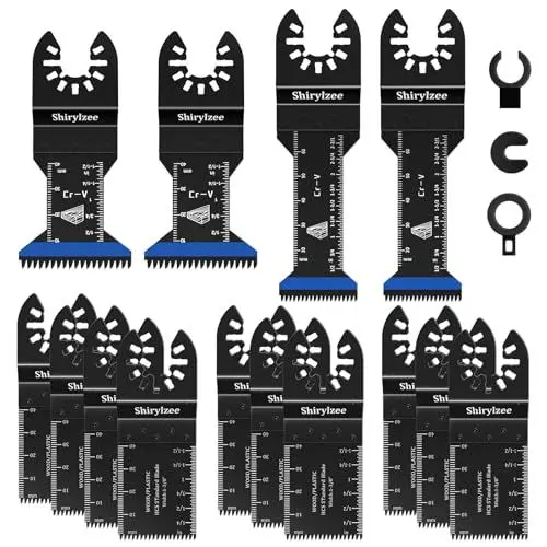 Produktbild: shirylzee Multitool Sägeblätter 14 tlg, Enthalten 4tlg Bogenkante Oszillierende Sägeblatt für Holz Kunststoff Metall, Multifunktionswerkzeug Zubehör für Fein Multimaster Milwaukee Makita Ryobi Dremel