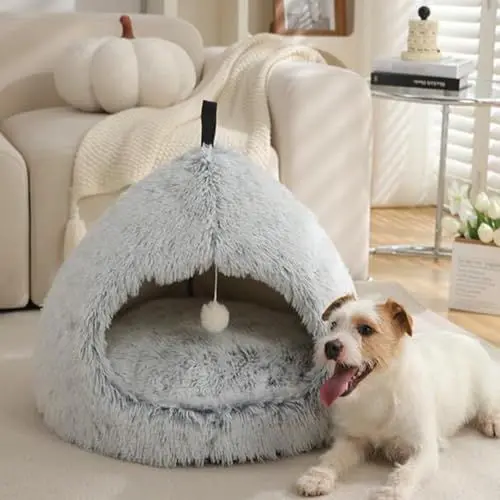 Produktbild: SHJOEE Faltbar Katzenhöhle Waschbar Katzenhaus Hundehaus Hasenhaus Flauschig Katzenbett Hundebett Haustierbett Kuschelbett Plüsch Kuschelhöhle Winterfest Pet House Indoor Bequemer Katzenschlafplatz