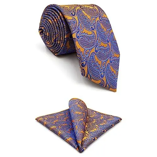 Produktbild: Shlax&Wing Geometrisch Orange Blau Herren Mehrfarbigs Krawatte Fashion Hochzeit Seide Lang