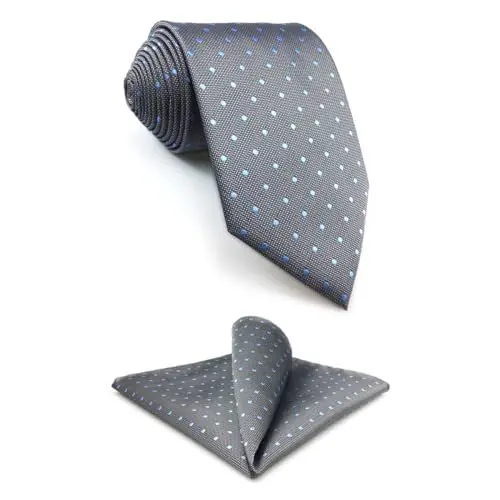 Produktbild: Shlax&Wing Neu Entwurf Punkte Herren Krawatte Grau Blau Seide Geschäftsanzug Classic (Dünne 147cm6cm +Einstecktuch)