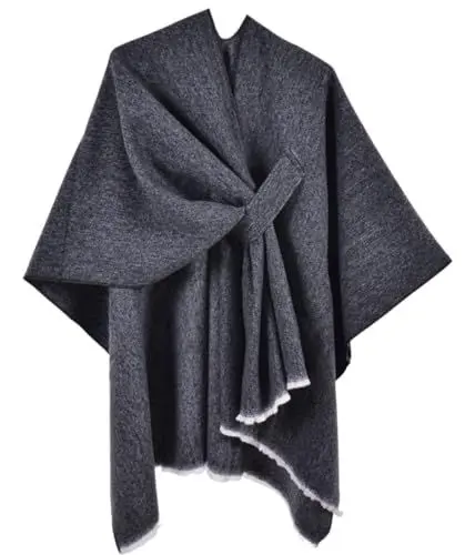 Produktbild: Poncho Damen Strick Reversibel Cape Decke Elegant Warme Schultertuch Gestrickter Schal Mantel für Frühling Herbst（Schwarz）