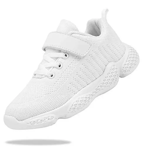 Produktbild: Shoful Weiß Sportschuhe Unisex Baby Jungen Kinderschuhe Lauflernschuhe Mädchen Turnschuhe Laufschuhe Atmungsaktiv Schule Sneaker Leicht Fitnessschuhe Klettverschluss Hallenschuhe 23 EU