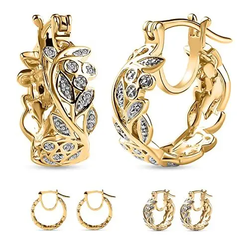 Produktbild: SHOP LC Creolen aus 925er Silber für Damen, 14 Karat Roségold und vergoldet, leichte hypoallergene Ohrringe, Diamant-Ohrstecker, Goldschmuck für Damen