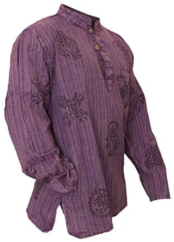 Produktbild: SHOPOHOLIC FASHION Unisex Stonewashed Gestreiftes, Leichtes Hippie-Opa-Hemd, Purple, 3XL