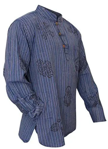 Produktbild: SHOPOHOLIC FASHION Unisex Stonewashed Gestreiftes, Leichtes Hippie-Opa-Hemd (XXL, Blue)