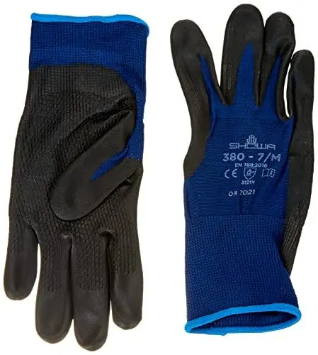 Produktbild: SHOWA 380, Mikroporöses Nitril – Beschichtung, Mehrzweck, Blau mit schwarzer Handfläche, 7/M
