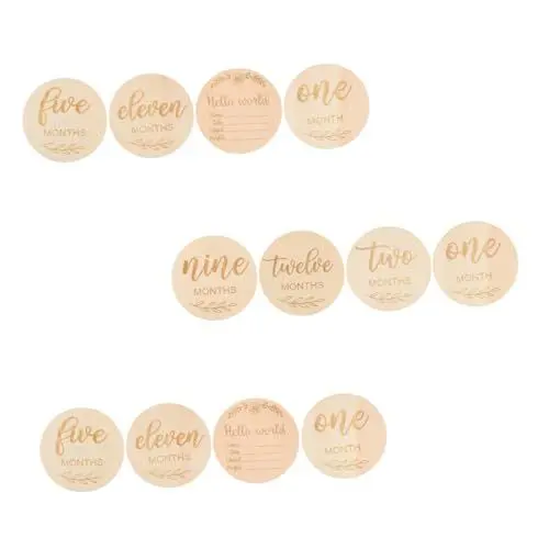 Produktbild: SHOWERORO 12St Foto Requisiten Monatlicher Meilenstein für Babys Bad Zeichen für geburt entwicklung holzscheiben Meilensteinkarten aus Holz Säuglingsholz-Meilenstein