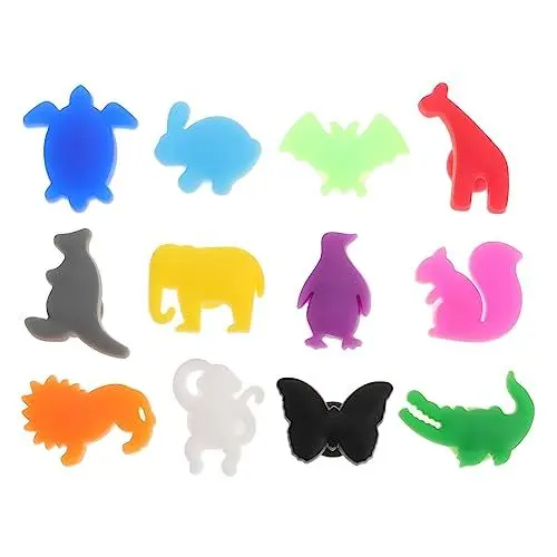 Produktbild: SHOWERORO Weinglas- Aus Silikon in Tierform 12 Stück Getränkemarker Bunte Formen Für Partys