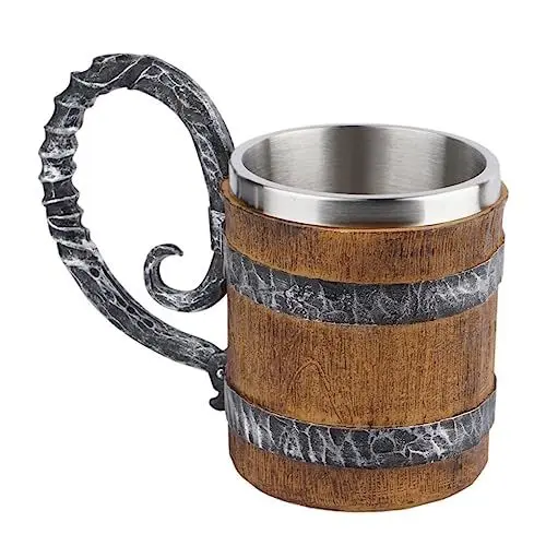 Produktbild: SHOWERORO Retro-bierkrüge Handgefertigt Eichenbecher Tragbar Edelstahl Reisebecher
