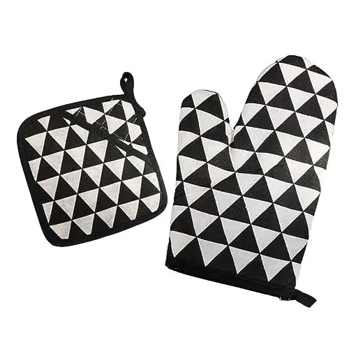 Produktbild: SHOWERORO Bäckerofenhandschuhe wärmeisolierende Küchenhandschuhe verschleißfeste Aufhängeschlaufe Schwarze Handschuhe zum Kochen und Grillen
