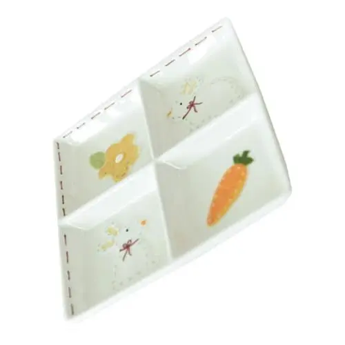 Produktbild: SHOWERORO Keramik-obsttablett Snacktablett Teller Mit 4 Fächern Trockenobsttablett Snack-aufbewahrungsbox Für Den Schreibtisch