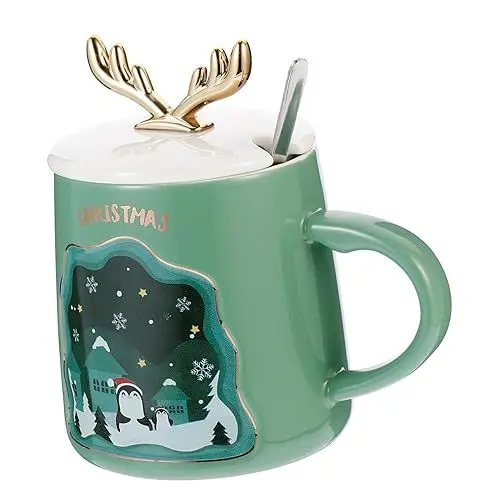 Produktbild: SHOWERORO Weihnachtsbecher-set Keramikbecher Mit Deckel Cartoon-kaffeetasse Für Party Und Festive Dekoration
