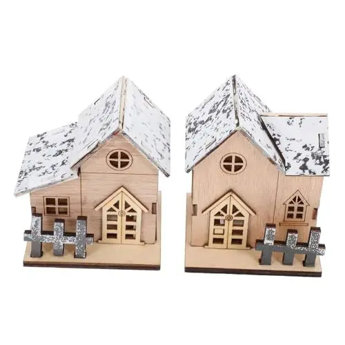 Produktbild: SHOWERORO 2 Stück Weihnachts Holzlichter Beleuchtete Hausfiguren Dekorationen Für Zuhause Weihnachtsdorf Ausstellungsplattformen Weihnachtshaus Ornament Weihnachtsdorfhäuser