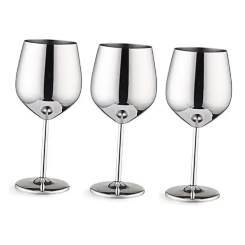 Produktbild: SHOWERORO 3St Wein Tassen Gläser toasten Rotwein Kelch Trinkbecher Weißweinkelch -Getränkegeschirr kaltes getränk kältekissen cocktails Rotweingläser Weinbecher aus Edelstahl Silver
