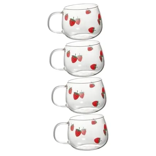 Produktbild: SHOWERORO 4 Stück Erdbeer-trinkglas Dessertweingläser Frühstückstasse Milchbecher Klare Teetassen Obstschale Getränke Klare Kaffeetasse Espressogläser Süße Tasse Weihnachten Erdbeerbecher