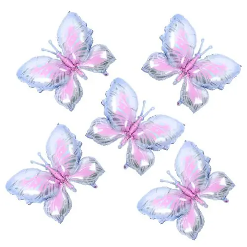 Produktbild: SHOWERORO 5 Stück Schmetterling Aluminiumfolie Ballon Folienballon Schmetterling Party Dekor Abschlussballons Heliumballons Jubiläumsballons Große Schmetterlingsdekorationen Aluminiumfolie