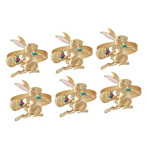 Produktbild: SHOWERORO 6st Kaninchen-serviettenringe Weihnachten Serviettenringe Ostern Serviettenringe Serviettenring Dekor Serviettenhaltering Urlaub Serviettenringe Legierung Golden