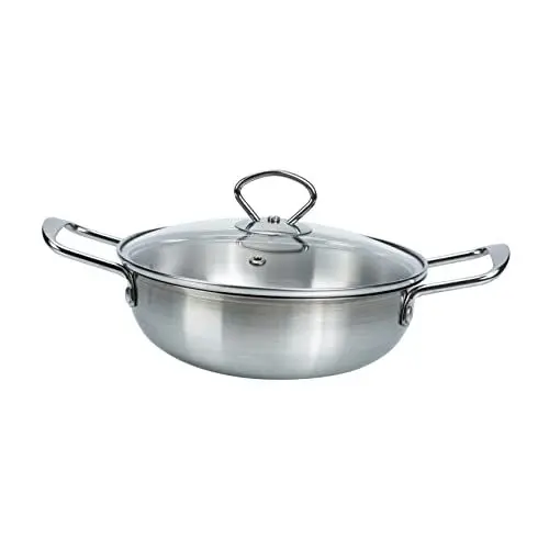 Produktbild: SHOWERORO Mini-suppentopf Für Ramen Doppelgriffe Edelstahl Einfach Zu Verwenden Hitzebeständig Silberfarben 18 Cm