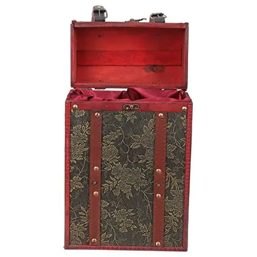 Produktbild: SHOWERORO Rot Kasten Doppelte Weinkiste Weingeschenk Holz Weltkarte Holz Jalousien Holzimitat Geschenkbox Zur Aufbewahrung Holz Weinträger Champagnerbehälter Zubehör Jahrgang Pu Container