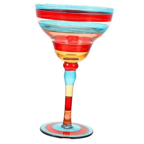 Produktbild: SHOWERORO Inspirierendes Handbemaltes Margarita-glas Dekoratives Bemaltes Glas Rot Gestreift Für Partys Und Zuhause