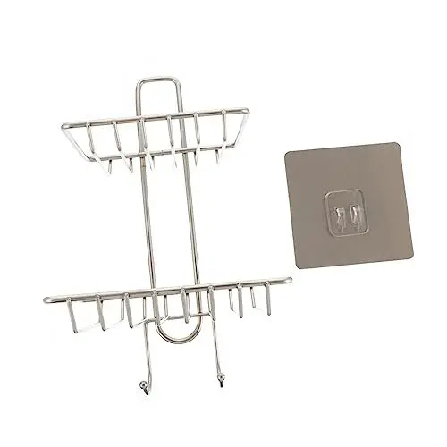 Produktbild: SHOWERORO toilettenseifenhalter hohler Seifenhalter Seifenständer Kosmetiktablett inoxlm augplatte saugnapf Behälter für Badezimmerartikel doppelstöckiges Seifenregal Rostfreier Stahl Silver