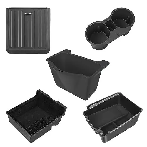 Produktbild: ShowEv für Tesla Model Y Armlehne Aufbewahrungsbox Armlehne Versteckte Aufbewahrungsbox Mittelkonsolen Getränkehalter Hinterer Staukasten Organizer für Tesla Model Y Zubehör（5Pcs）