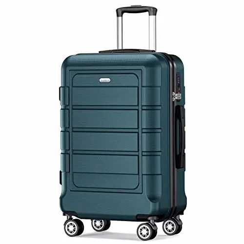 Produktbild: SHOWKOO Koffer Mittelgroß Hartschale Leicht Reisekoffer ABS+PC Erweiterbar Haltbar Trolley Handgepäck mit 4 Rollen und TSA Schloss, L -Armeegrün