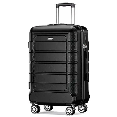 Produktbild: SHOWKOO Koffer Mittelgroß Hartschale Leicht Reisekoffer ABS+PC Erweiterbar Haltbar Trolley Handgepäck mit 4 Rollen und TSA Schloss, L -Schwarz