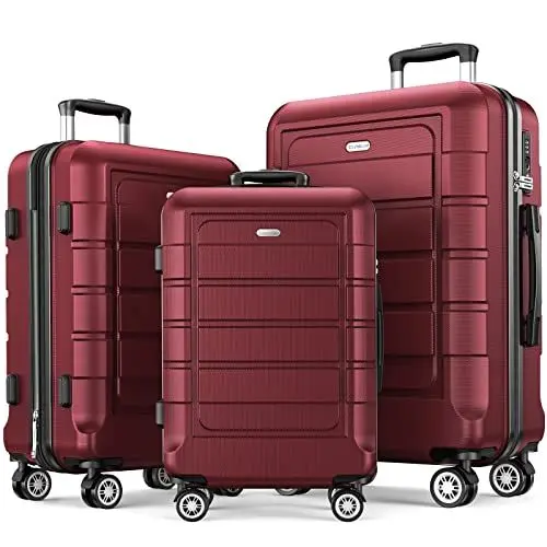 Produktbild: SHOWKOO Kofferset 3 Teilig Hartschale Leicht ABS+PC Erweiterbar Reisekoffer Haltbar Trolley Handgepäck Sets mit TSA Schloss und 4 Rollen (M L XL -Rot)