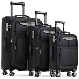 Produktbild: SHOWKOO Kofferset 3 Teilig Stoffkoffer Weichschale Erweiterbar Reisekoffer Leicht Haltbar Trolley Handgepäck Sets mit TSA Schloss und 4 Rollen (M L XL -Schwarz)