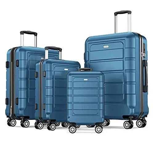 Produktbild: SHOWKOO Kofferset 4 Teilig Familienset Hartschale Leicht ABS+PC Erweiterbar Reisekoffer Haltbar Trolley Handgepäck Sets mit TSA Schloss und 4 Rollen (S M L XL -Navy Blau)