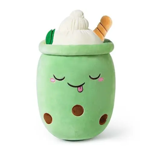 Produktbild: shownicer Plüschtier Stofftier Boba Tea 24cm, Kuscheltier Plüschkissen Spielzeug, Schmusetier Bubble Tea, Weiches Umarmungskissen für Zuhause, Kreatives Geschenk Gefüllt für Kinder Mädchen Jungen