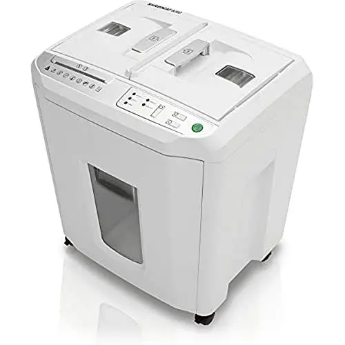 Produktbild: SHREDCAT 8280, kompakter Auto-Feed-Aktenvernichter für bis zu 150 Blatt Papier, P-4 Partikelschnitt, leise & energieeffizient, weiß, 1 Stück