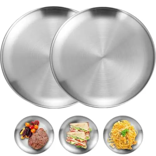 Produktbild: SHSHbuy 2 Stück Edelstahl Rundes Geschirr Edelstahl Teller Camping Teller Unterteller Edelstahlteller Servierteller für Camping Küche Party 20 cm