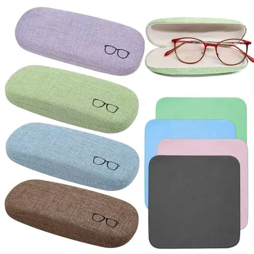 Produktbild: SHSHbuy Brillenetui, 4 Stücke Hardcase, Hartschalen Brillenbox Mit Mikrofasertuch Für Die Meisten Brillen Und Sonnenbrillen Damen Und Herren 16 x 6 cm