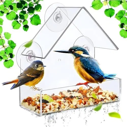 Produktbild: SHSHbuy Fenster Futterhaus für Vögel,Acryl Transparent Vogelhaus Fensterscheibe mit Saugnäpfen,Futterstationen für Wildvögel,Window Bird Feeder 15 x 15 x 6 cm