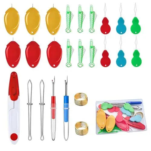 Produktbild: SHSHbuy Nadeleinfädler Set,25 Stück Einfädelhilfe Kit,Kunststoff Nähnadeln Einfädler,Nahttrenner Fingerhut Scherenpinzette Perlen Einfädler Werkzeug Für DIY Näharbeiten Basteln