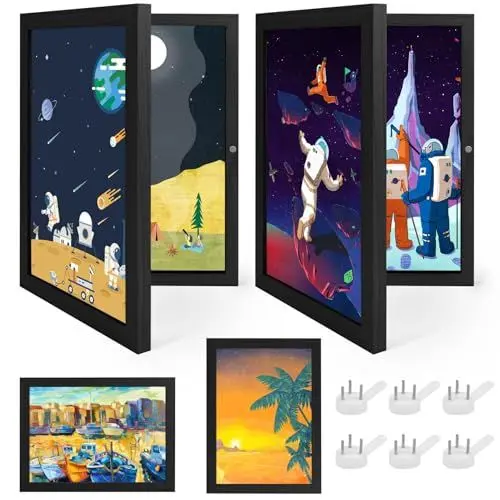 Produktbild: SHTALHST 2 Stück Bilderrahmen für Kinderzeichnungen, A4 Befüllba Kunstfotorahmen für Kinder, Kinder Kunst Bilderrahmen, Frontöffnung Bilderrahmen für Kunstwerke (Schwarz)
