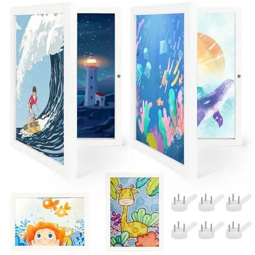 Produktbild: SHTALHST 2 Stück Bilderrahmen für Kinderzeichnungen, A4 Befüllba Kunstfotorahmen für Kinder, Kinder Kunst Bilderrahmen, Frontöffnung Bilderrahmen für Kunstwerke (Weiß)