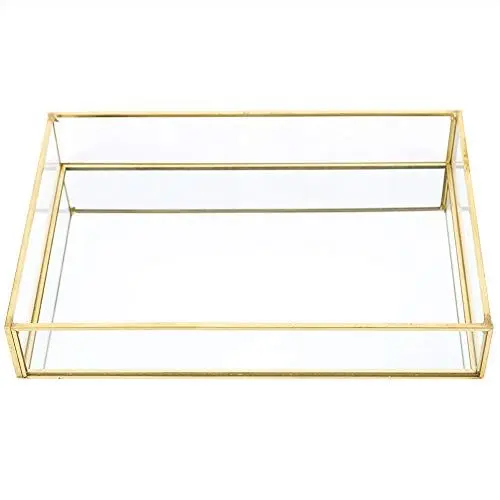 Produktbild: SHUAIGUO Kosmetik-Aufbewahrungsbox aus Glas mit Gold-Finish, Stilvolle Messingkante, Großes Fassungsvermögen, Tragbar für Make-up-Organizer, Ideal für die Aufbewahrung Im Badezimmer