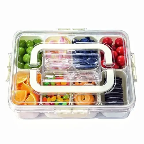 Produktbild: SHUCHNOYE Snackbox mit Fächern Snackteller mit Deckel,Unterteilte Servierplatten für Süßigkeiten, Obst und Leckereien Tragbare und vielseitige Snackle Box