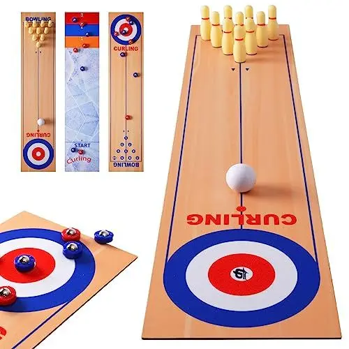 Produktbild: Shuffleboard Bowling Curling Spiel 3 in1 Shuffleboard Tisch Curling Cpiel,Tragbares Shuffleboard Tischkegelspiel Shuffleboard Tabelle top Games für Zuhause,Büro,Party