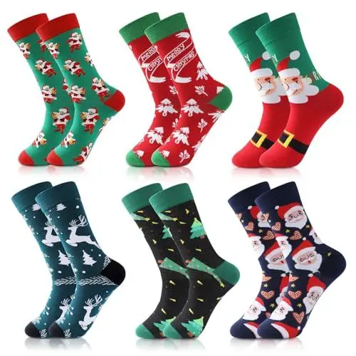 Produktbild: Shujin 6 Paar Unisex Weihnachtssocken Baumwolle Socken Winter Warm Bunte Socken Lustig mit Weihnachtsmotiv Neuheit Weihnachtsgeschenke für Damen und Herren