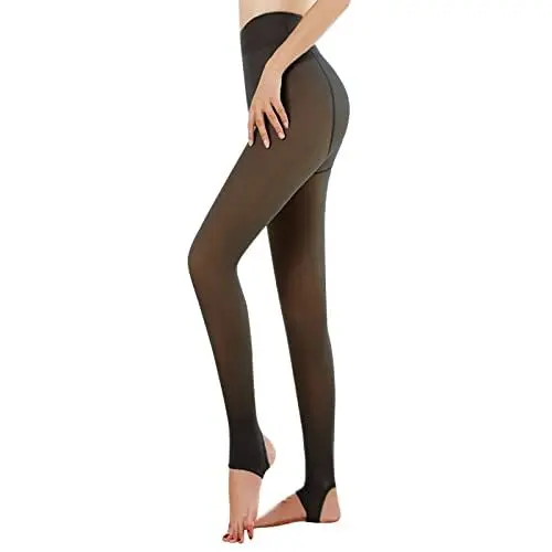 Produktbild: Shujin Thermostrumpfhosen für Damen Winter Gefütterte Plüschstrümpfe Beine Gefälschte Durchscheinende Pantyhose Wärmende Fleece Strumpfhose Dicke Leggings (B Schwarz,300g)