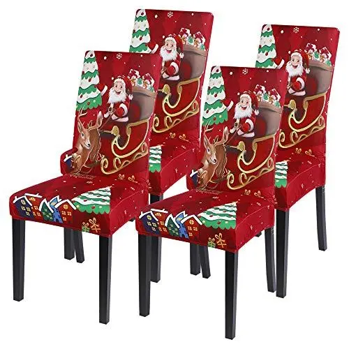 Produktbild: Shujin Universal Stretch Weihnachten 4er/6er Set Stuhlhussen Abnehmbare Stuhlbezug Sitz Stuhl Esszimmer überzug Abdeckungen für Husse Hotel Party Bankett(#2 Rot,4er)