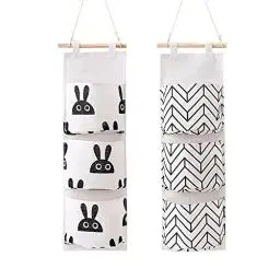 Produktbild: SHULLIN 2 Stücke Wand Hängen Tasche Utensilientaschen Hängende Tasche Hängender Organizer Leinen Stoff Wasserdicht Faltbares Hängend mit 3 Taschen für Kinderzimmer Badezimmer Schlafzimmer Büro