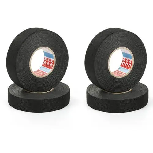 Produktbild: SHULLIN 4 Stück Gewebeband KFZ Gewebeband Auto Kabelbaum Filzband Kabelbaum Klebeband 19mm x 15m Kabelbaum Gewebeklebeband Isolierband Schwarz für Auto Kabel Befestigt(Schwarz)