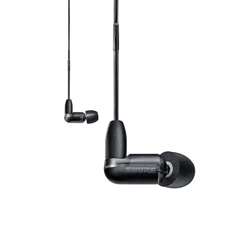 Produktbild: Shure AONIC 3 verdrahtete Sound isolierende Ohrhörer, Einzelfahrer mit Bassport, In -Ear -Passform, abnehmbares Kabel, kompatibel mit Apple & Android -Geräten - Schwarz